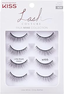 KISS Lash Couture Faux Mink False Eyelashes Multipack, Knot-Free Lash Band, Reusable, Contact Lens Friendly, Easy To Apply, Ultrafine, Tapered, Synthetic Fake Lashes, Style Little Black Dress, 4 Pairs