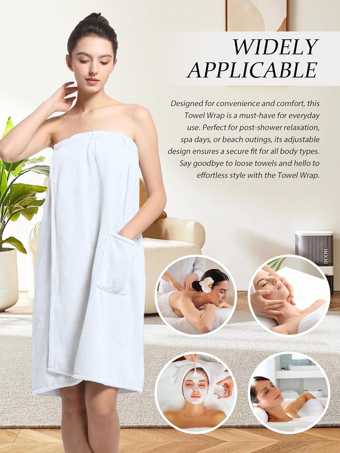 Women'S Soft Wrap Towel Full Length，Bath Robe After Shower Female Plush Long，Spa Bathrobes Lightweight With Pockets - Image 4
