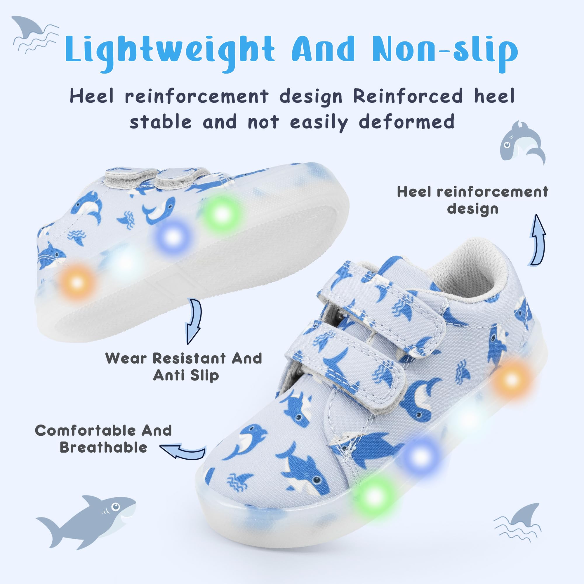YESKIS Vivaki - Scarpe da ginnastica in tela con luci a LED, stile casual, per bambini piccoli, misura 38-42