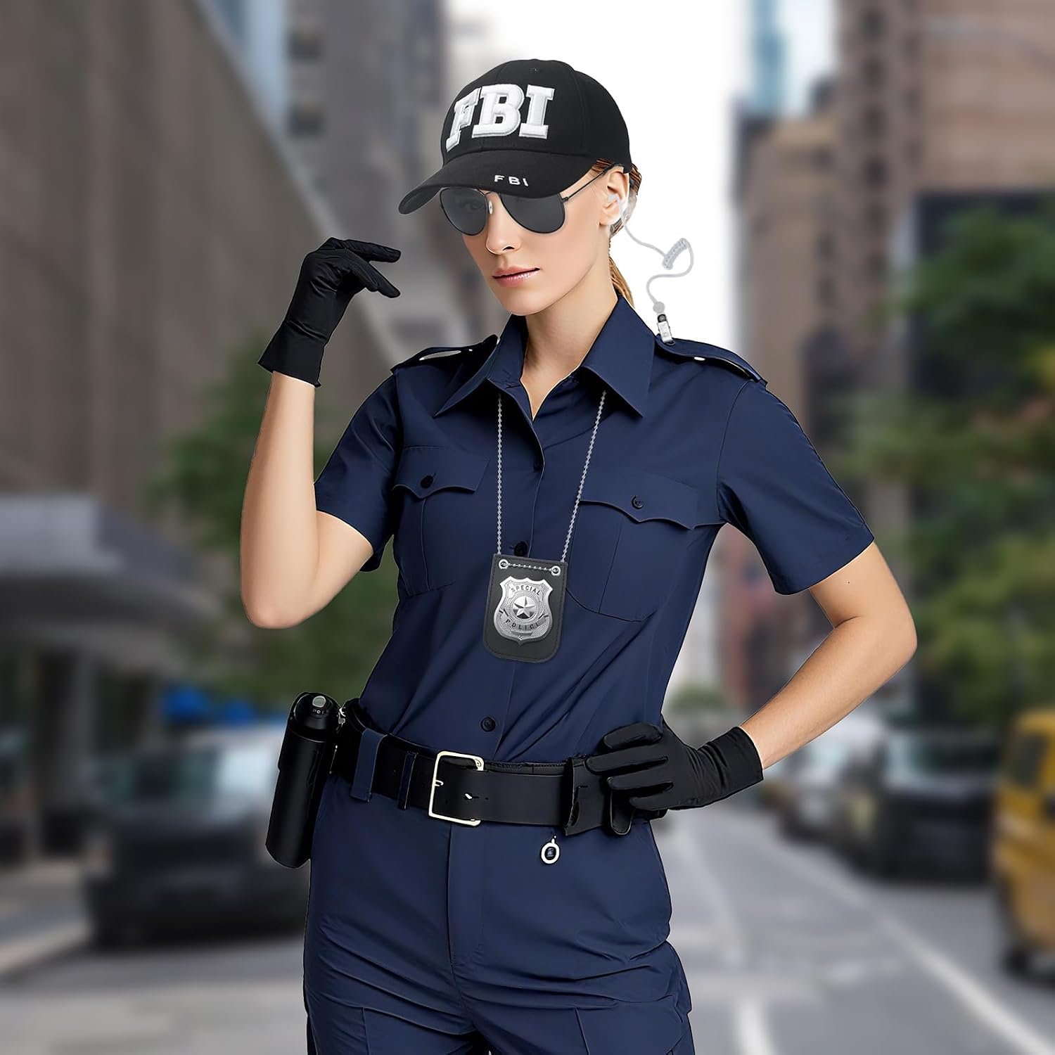 Police Hat, FBI Adjustable Baseball Cap with Cop Badge, Halloween Secret Service Costume Earpiece for Adult Men Women