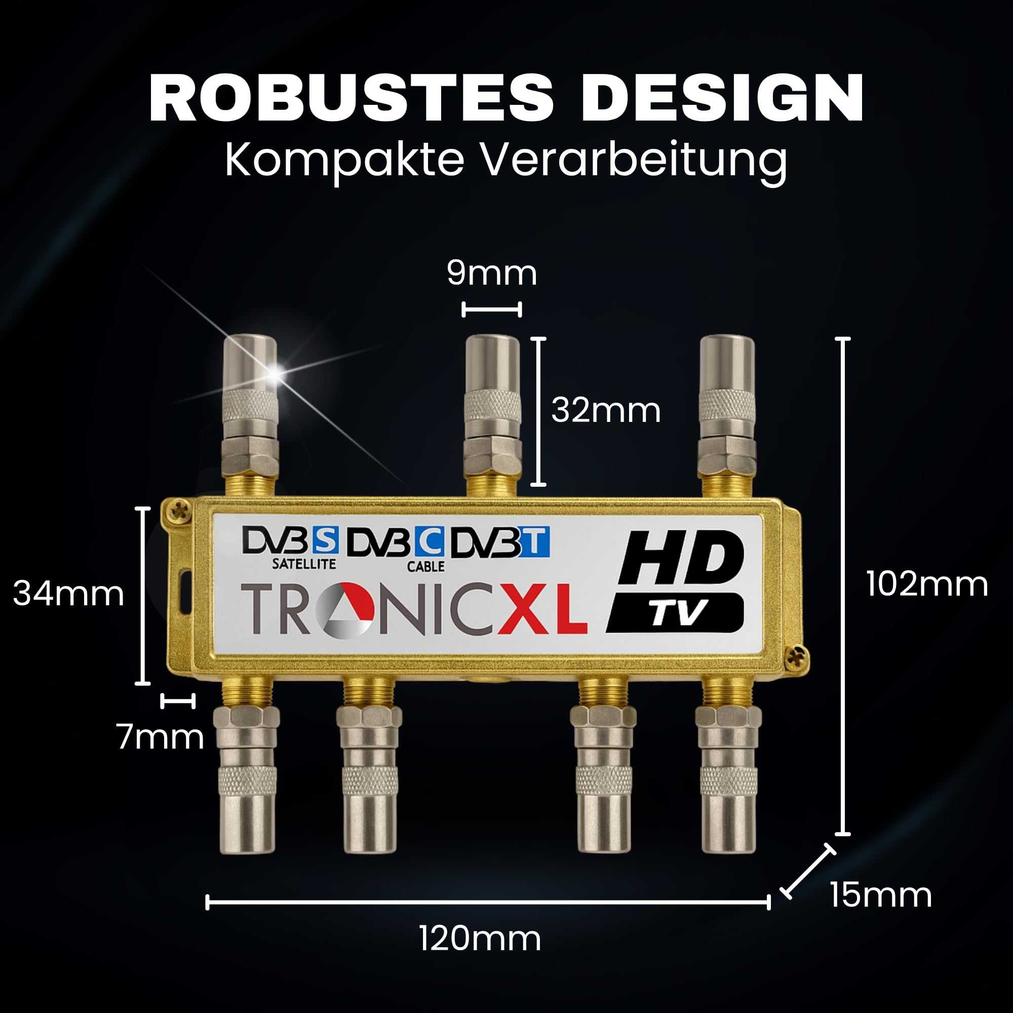 TronicXL 4K - Divisor de satélite 6 compartimentos 3D / HD apto para TV entrada de CC cable de distribución de antenas DVBC DVBT por ejemplo FM
