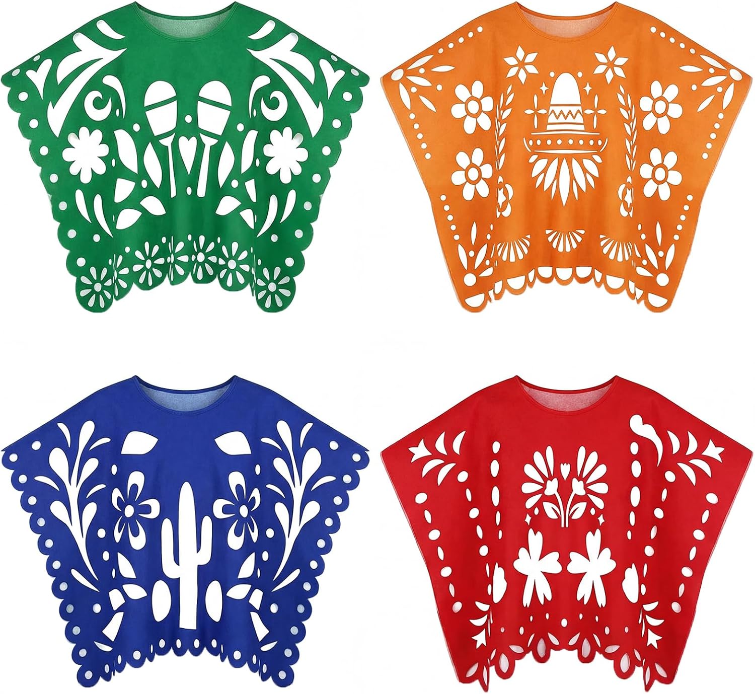 Janmercy 4 Pcs Colorful Mexican Ponchs Fabric Mexican Themed Party Clothes Picado Fiesta Ponchos Cinco De Mayo Papel Picado Costume