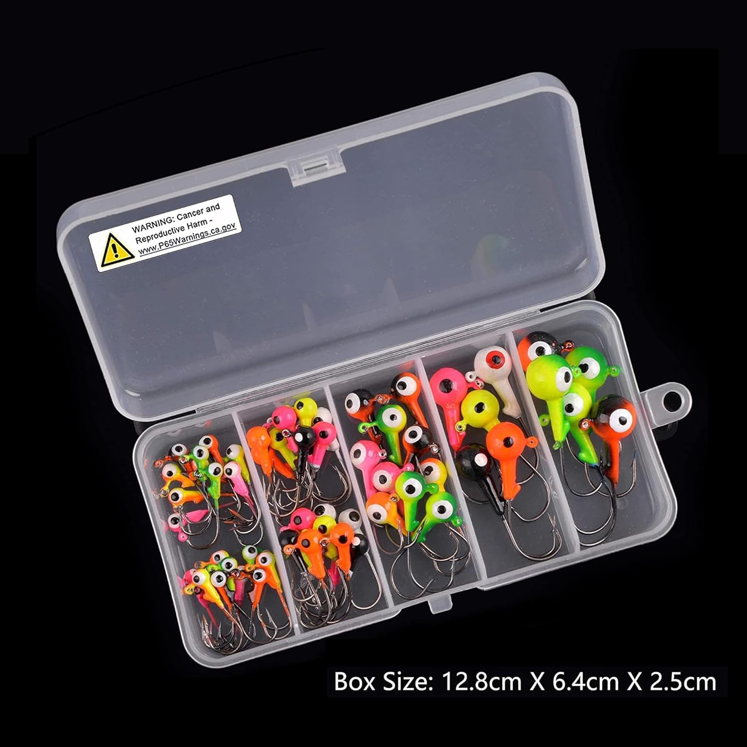 OROOTL Fishing Jig Heads Hooks Set, 60pcs Assorted Round Jig Head with 3D Eyes Painted Jig Heads for Crappie Bass Walleye 3/8oz 1/4oz 1/8oz 1/16oz 1/32oz Saltwater Freshwater Fishing Tackle Kit