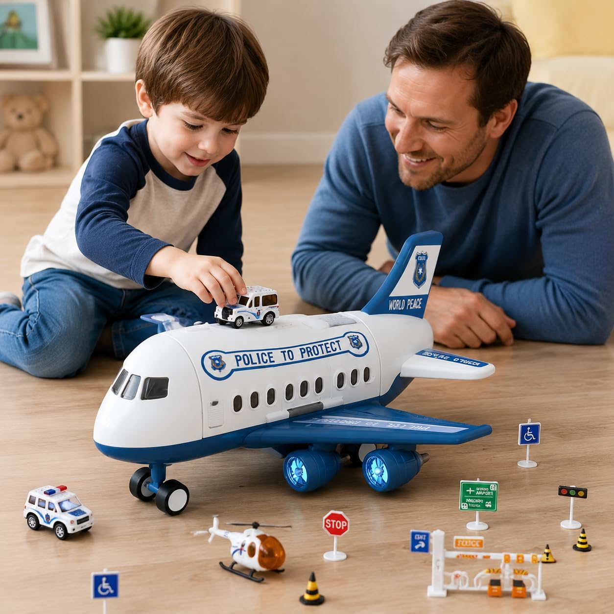 Aereo Giocattolo per Bambini in Lega e Suoni, Giocattolo a Inerzia Ricaricabile, Set Completo di Veicoli