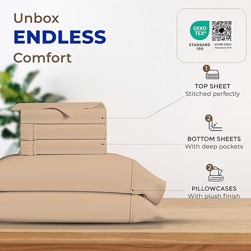 Miniatura 3 de THREAD SPREAD Juego de sábanas 100% de algodón egipcio dividido tamaño King para cama ajustable, 600 hilos, 5 piezas, sábanas superiores divididas