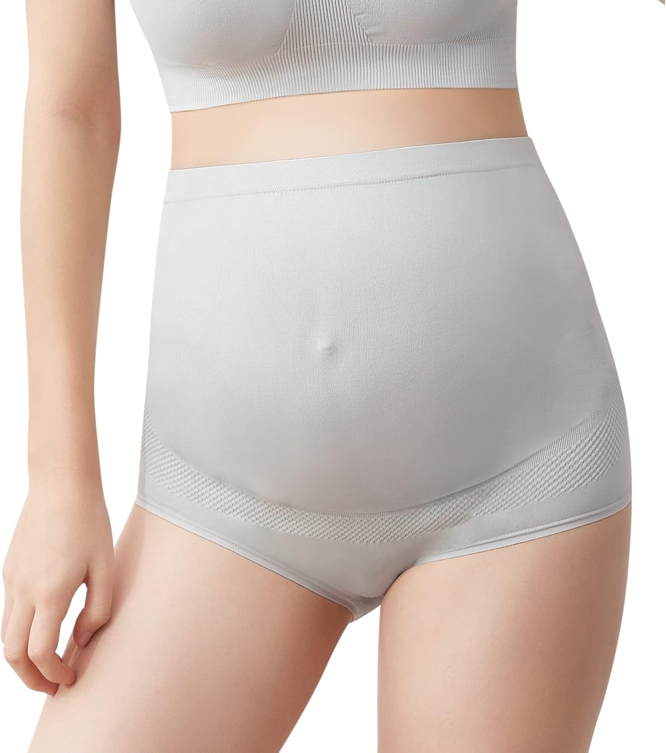 Mama Plus Women's Over Bump Maternity Underwear High Waist Seamless Pregnancy Briefs Nylon Panties Multi-Pack - Image 5