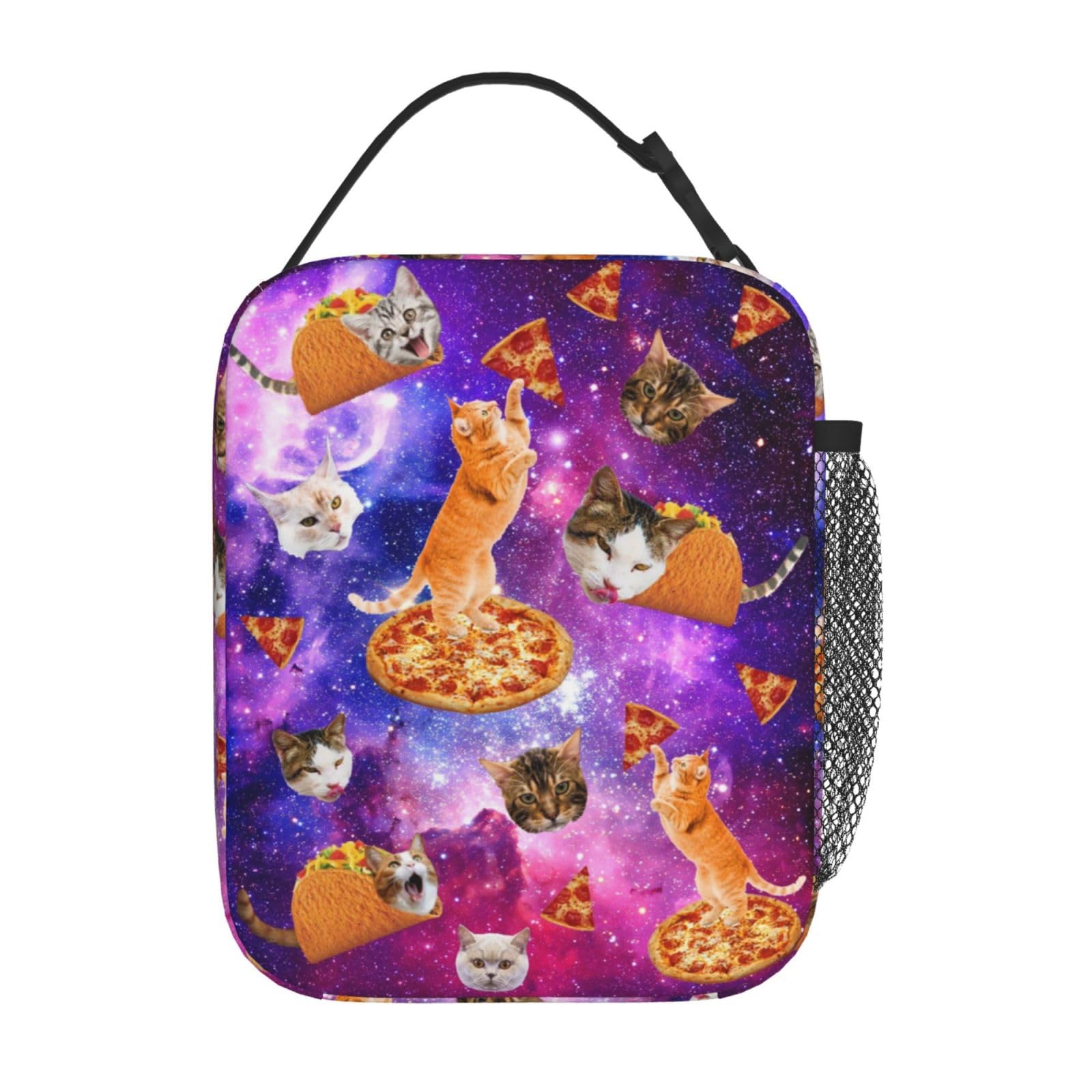 Fdnupian Tamo Cat Starry Sky Galaxy Pizza Cute Insulated Lunch