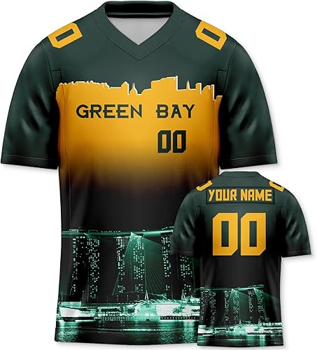 Camiseta de fútbol personalizada personalizada con diseño de ciudad de fútbol, horizonte nocturno, moda para fanáticos del fútbol, regalos para