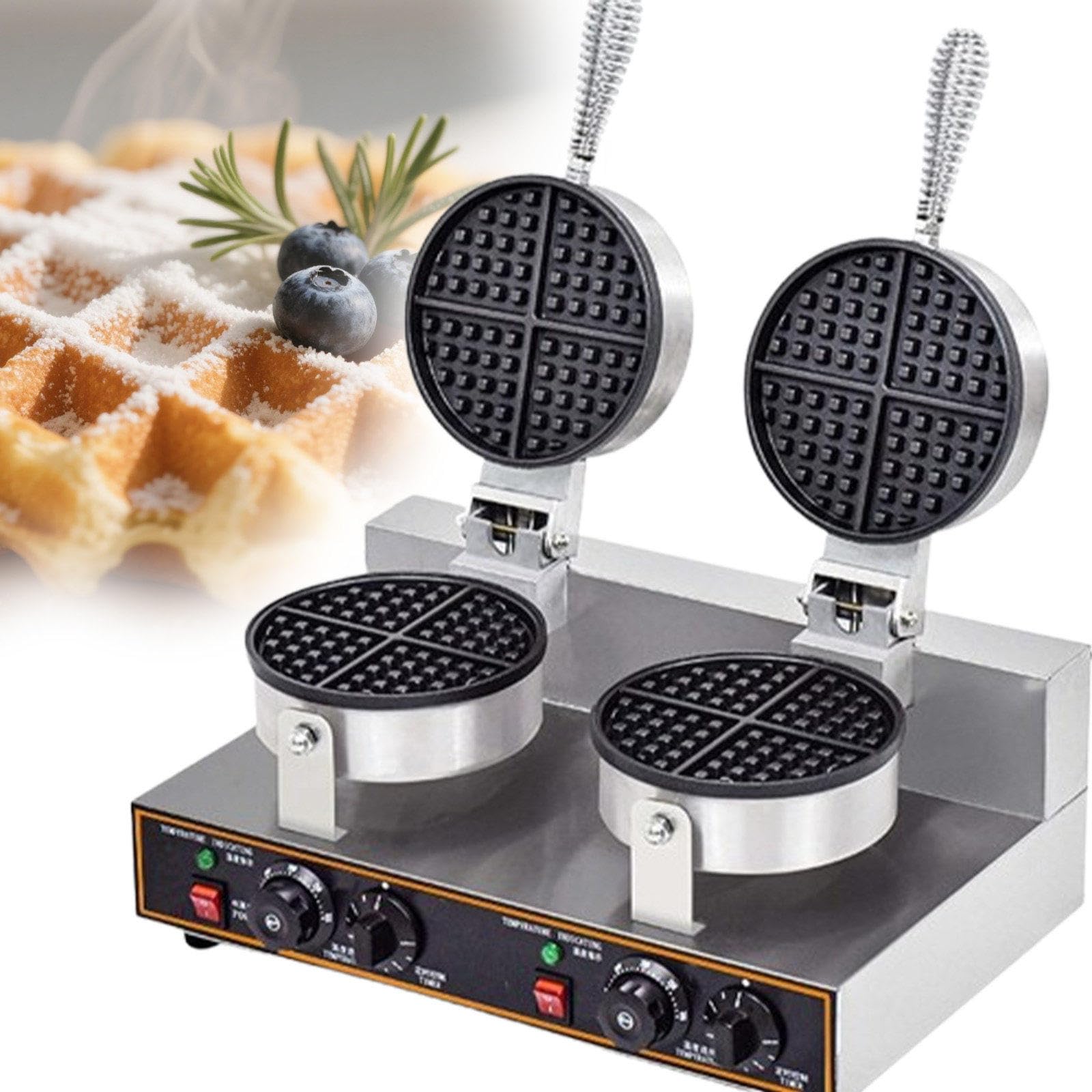 Waflera comercial con calefacción de doble cara, control de temperatura y temporizador para restaurantes y cafeterías