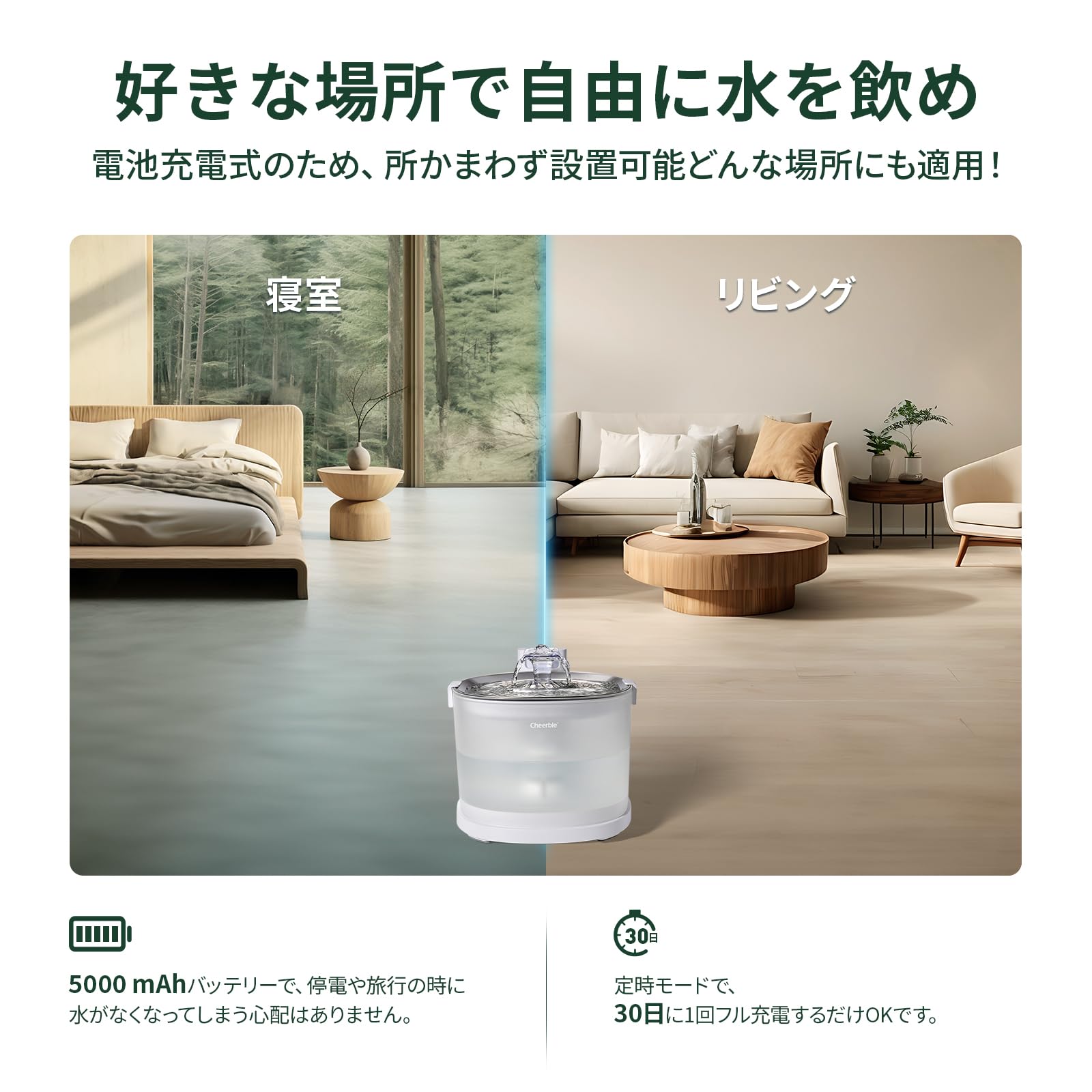 Amazon | Cheerble E1+ 猫自動給水器 ポンプレス磁力給水 コードレス