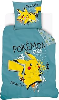 SAHINLER - Funda nórdica Pokemon Pikachu Street 140 x 200 cm + 1 funda de almohada de 63 x 63 cm, algodón, color azul