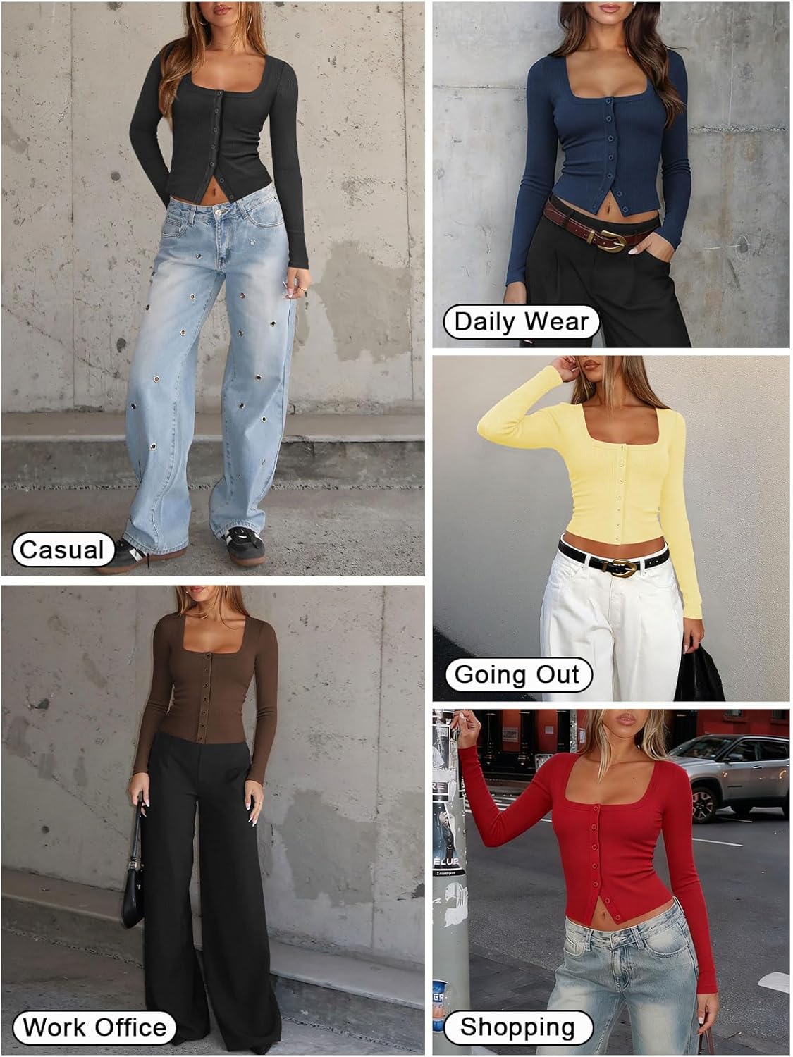 Womens Button Up Tops for Women Knit Ribbed Fitted Button Down Cardigan Long Sleeve Going Out Tops Fall Clothes - Image 7