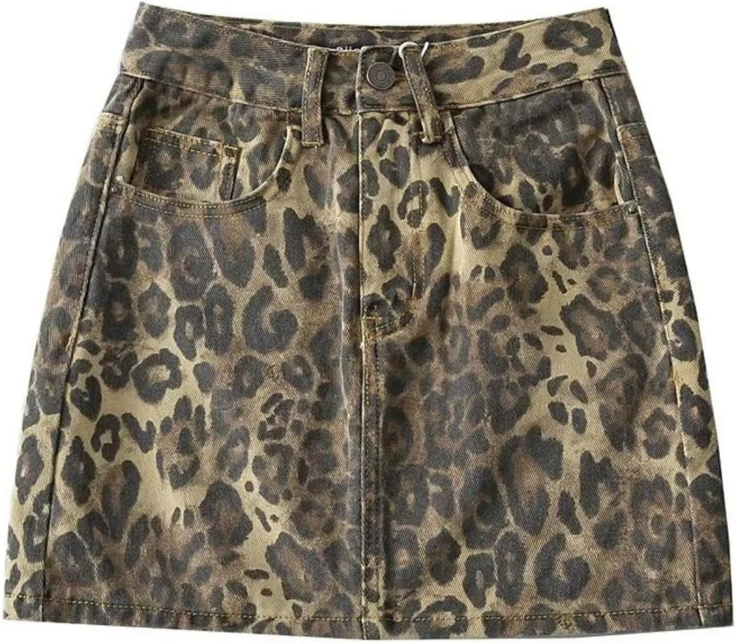 OCUH Leopard Skirt Denim Skirt Leopard Print Skirt Y2K Leopard Printed Skirt Vintage Skirt Mini Skirt (Leopard-B,L,Large)