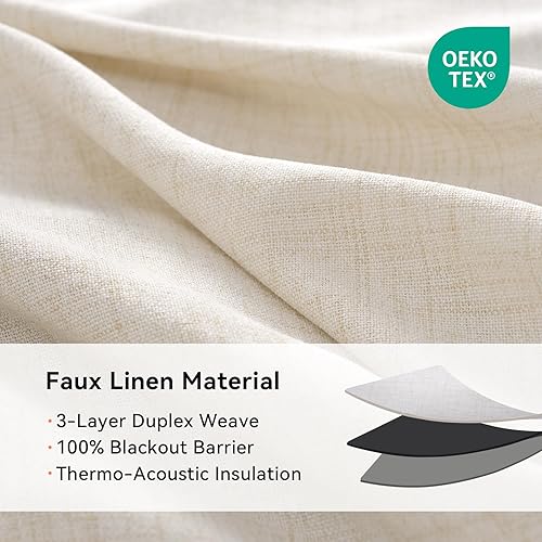 Vista 74 de Cortinas 100% opacas de 63 pulgadas de largo, lino texturizado, para dormitorio, cortinas con ojales para sala de estar, cortinas de tratamiento