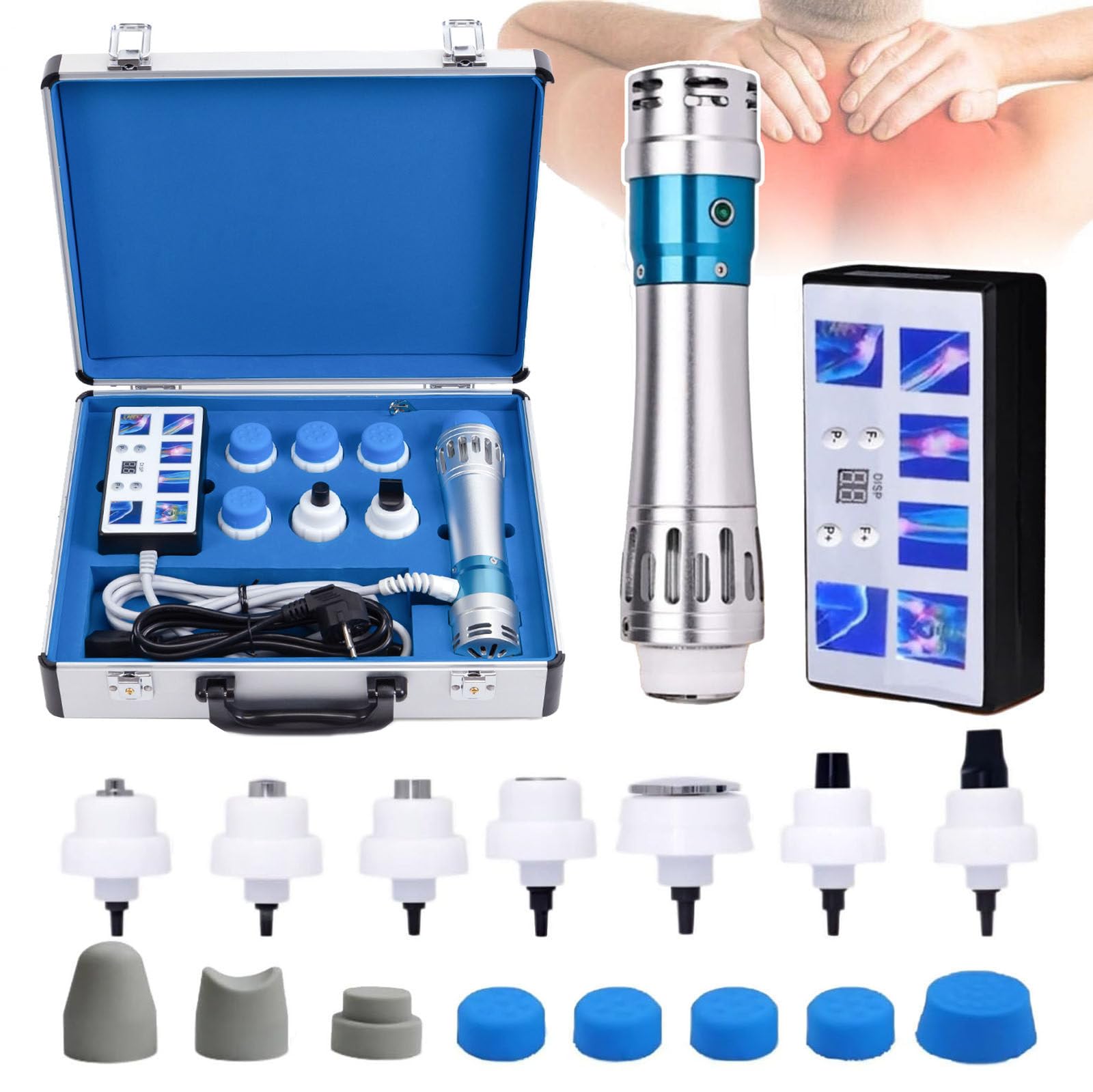 Shock Wave Therapy Device for Erectile, Portable Electromagnetic Extracorporeal Shock Wave Therapy Device, Deep Tissue Muscle Massager with 7 Massage Heads for Body Muscle Relaxation Pain Relief A