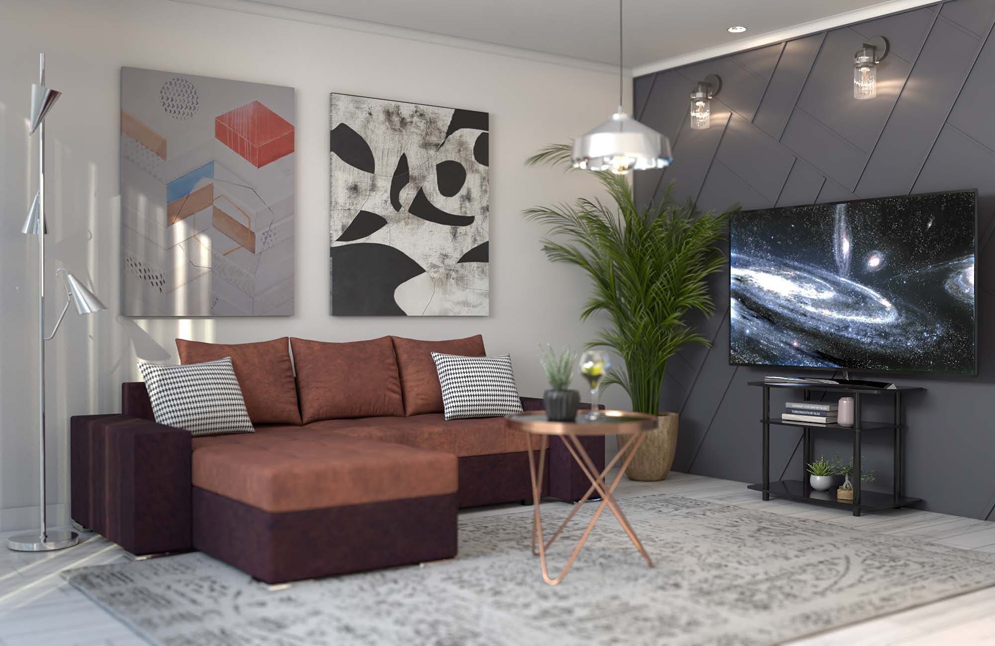 Furinno Turn-N-Tube Supporto per TV, in legno composito, tubi in PVC, 59.18 x 40.132 x 80.01 cm, Noce scuro