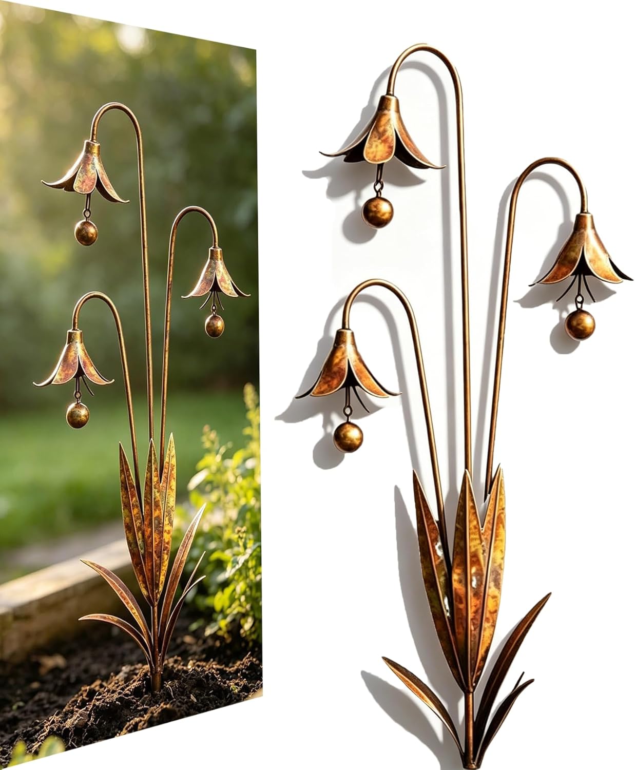 2026 New Triple Bluebells Garden Stake, Outdoor Metal Flower Decor with Bell Accents, Garden Stakes for Yard Lawn Patio Walkway Flower Bed, Easy Install – Add Charm to Your Garden Instantly (1PCS)
