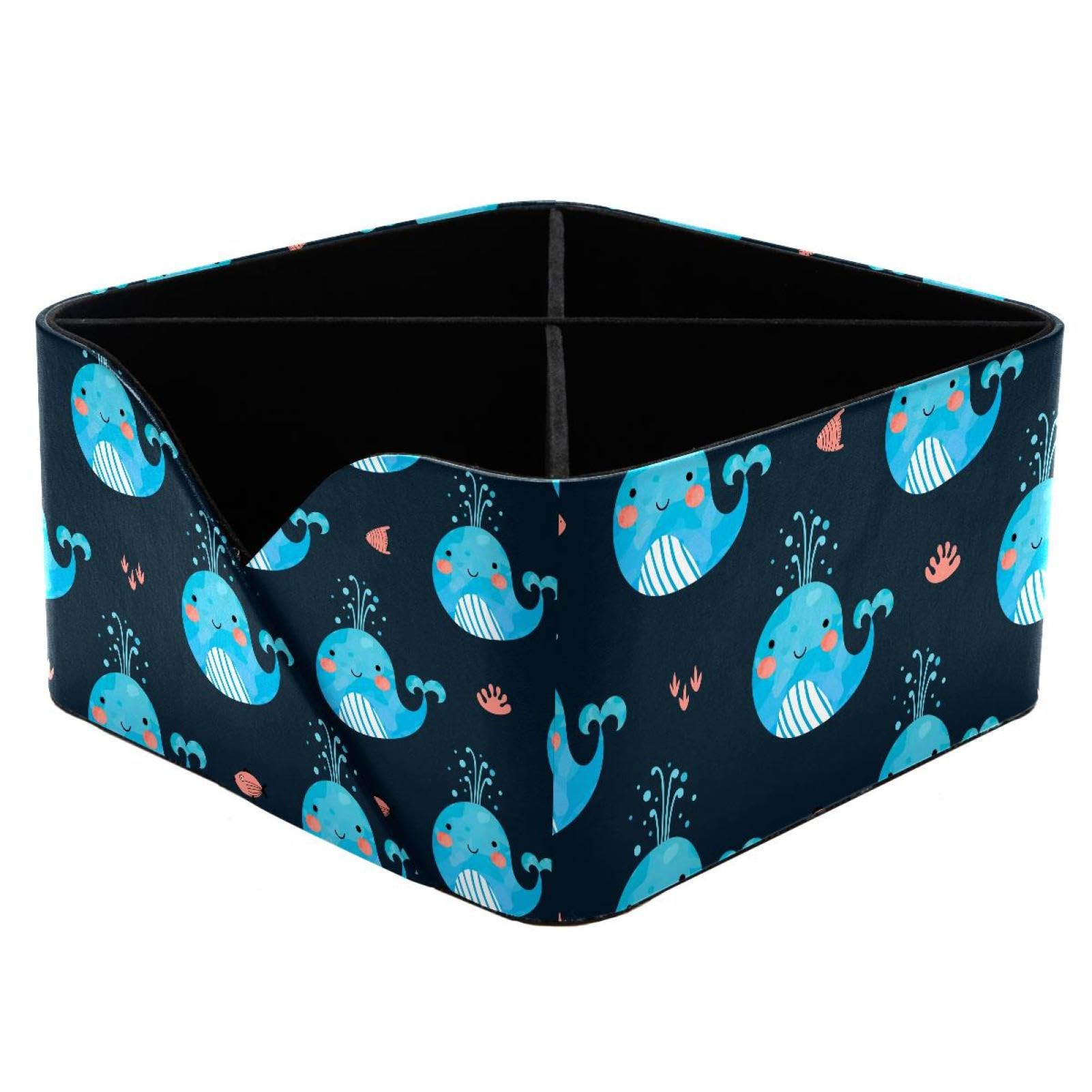 KengjuTesu Cute Whales and Fishes Desktop Organizer Pen Holder, Rectangular Pencil Cup for Office, Study and Makeup Stations