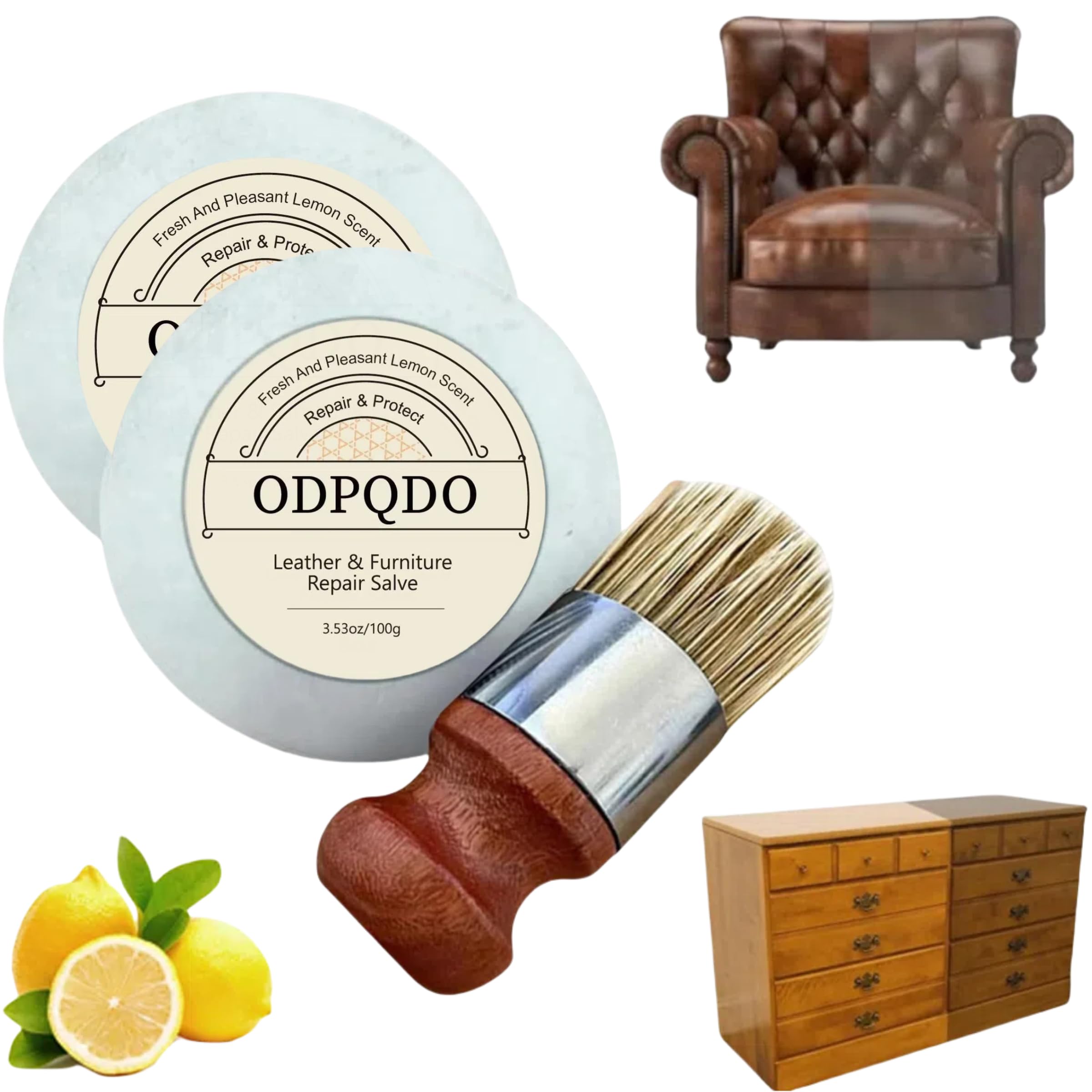 ODPQDO Leather Furniture Salve and Brush for Wood,Leather Repair Cream for Sofa,Car Seats,Wood Polish Wax for Home (2, Yellow)