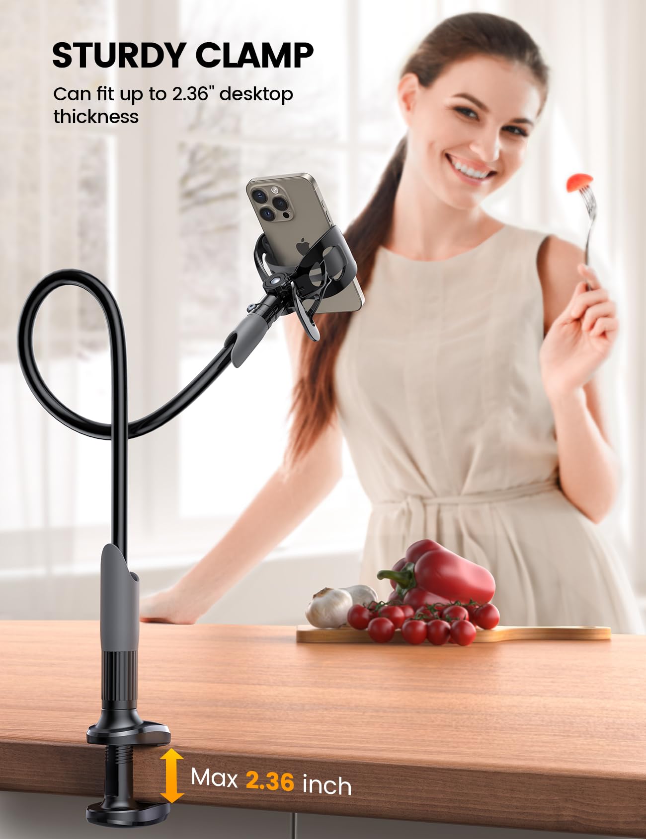 Lamicall Gooseneck Phone Holder for Bed - Cell Phone Mount Clamp Clip, Flexible Long Arm, Overhead Mount for Desk Headboard Bedside, for iPhone 16 Pro Max, 15 Pro Max, 14 Plus, 13 Mini & 4-7" Phone - Image 4