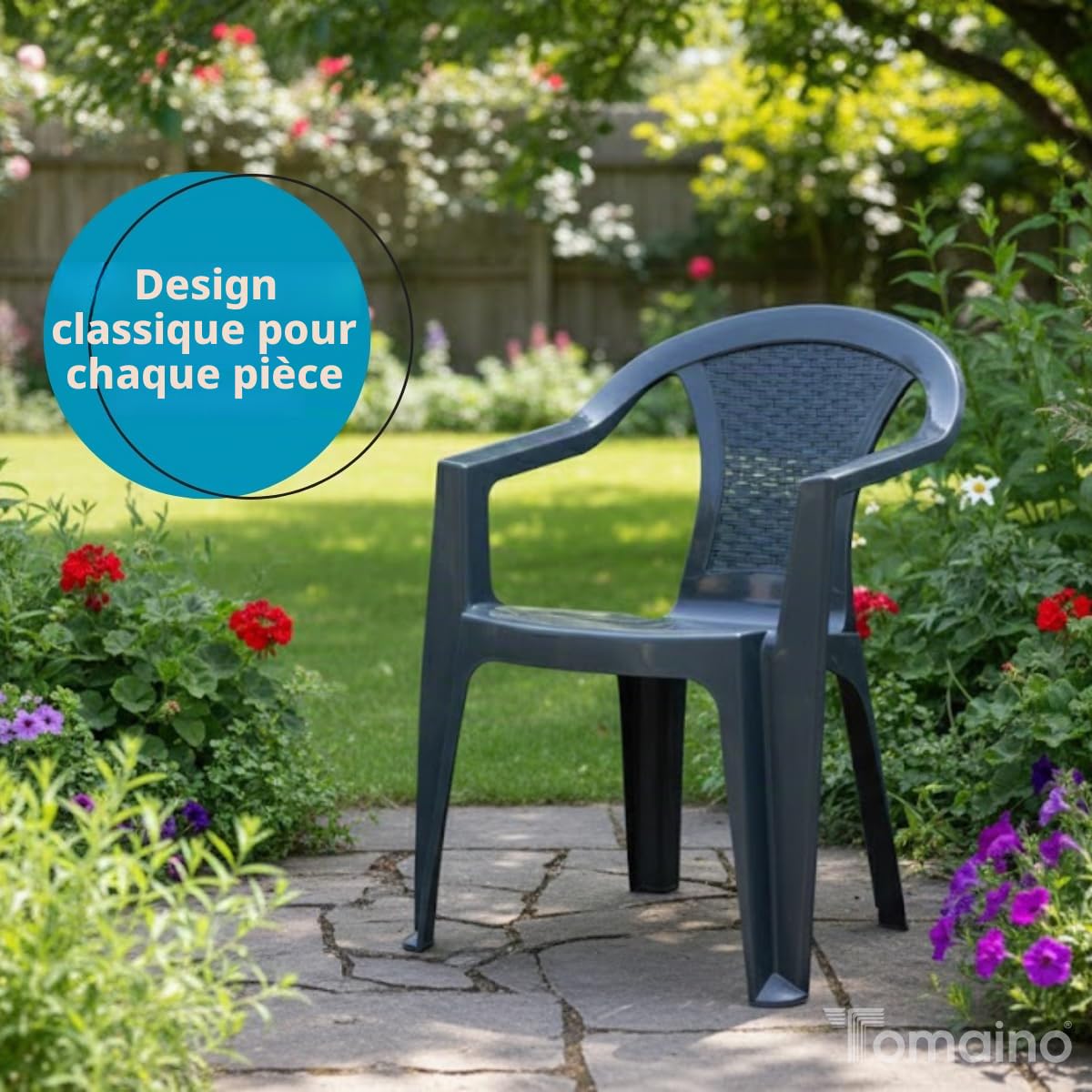 Tomaino - Lot de 6 chaises de jardin empilables, effet rotin, chaises d'extérieur en plastique - 6 pièces (blanc)