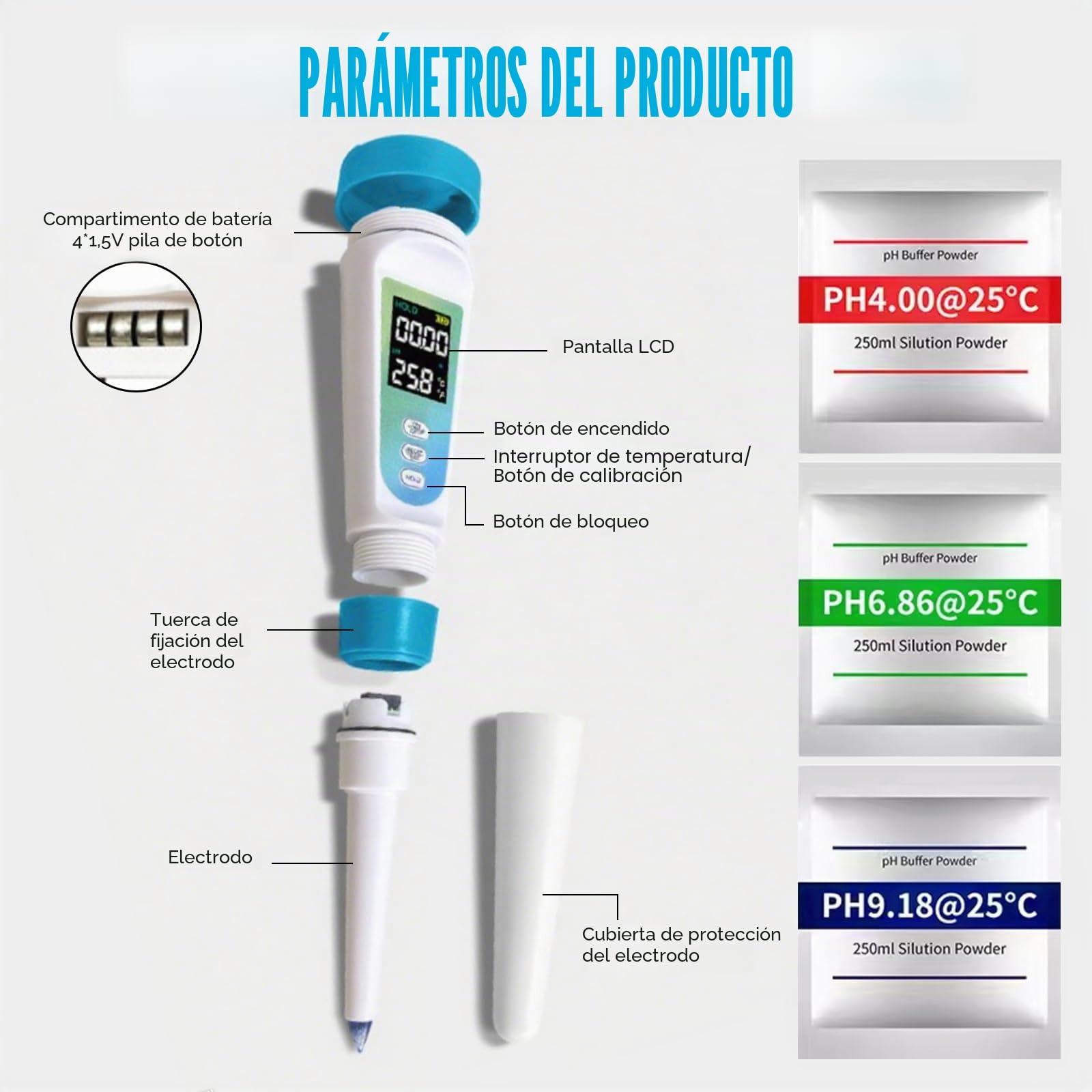Medidor de pH Alimentos, Medidor de pH Digital con Pantalla LCD Retroiluminada y ATC, phmetro Semisolidos y Liquido para Agua, Queso, Madre, conservas, Carne y muestras sólidas