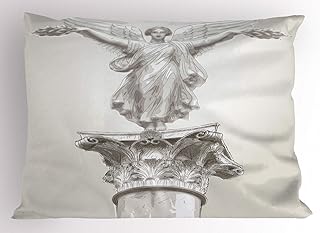 Ambesonne Retro Pillow Sham, Angel Greek Muse on Neoclassic Pillars Relic Print Antique Neutral Toned Graphic Print, Decorative Standard Queen Size Printed Pillowcase, 30