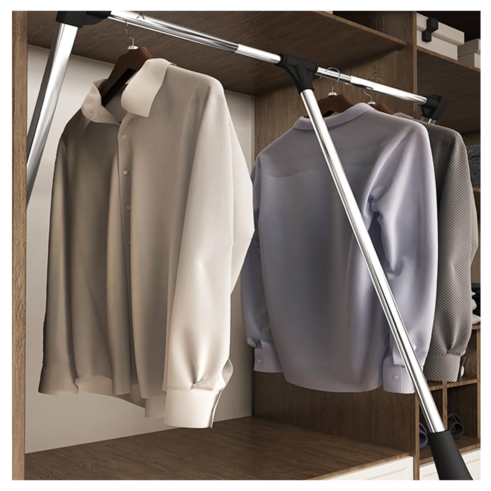 Pull Down Closet Rod,Heavy Duty Pull Down Closet Rod, Adjustable 16.53''-59.05'' for Wardrobes, 88lbs Load Capacity, Damping Buffer for Easy Access to Hanging C,One Color-For 890~1210mm openings