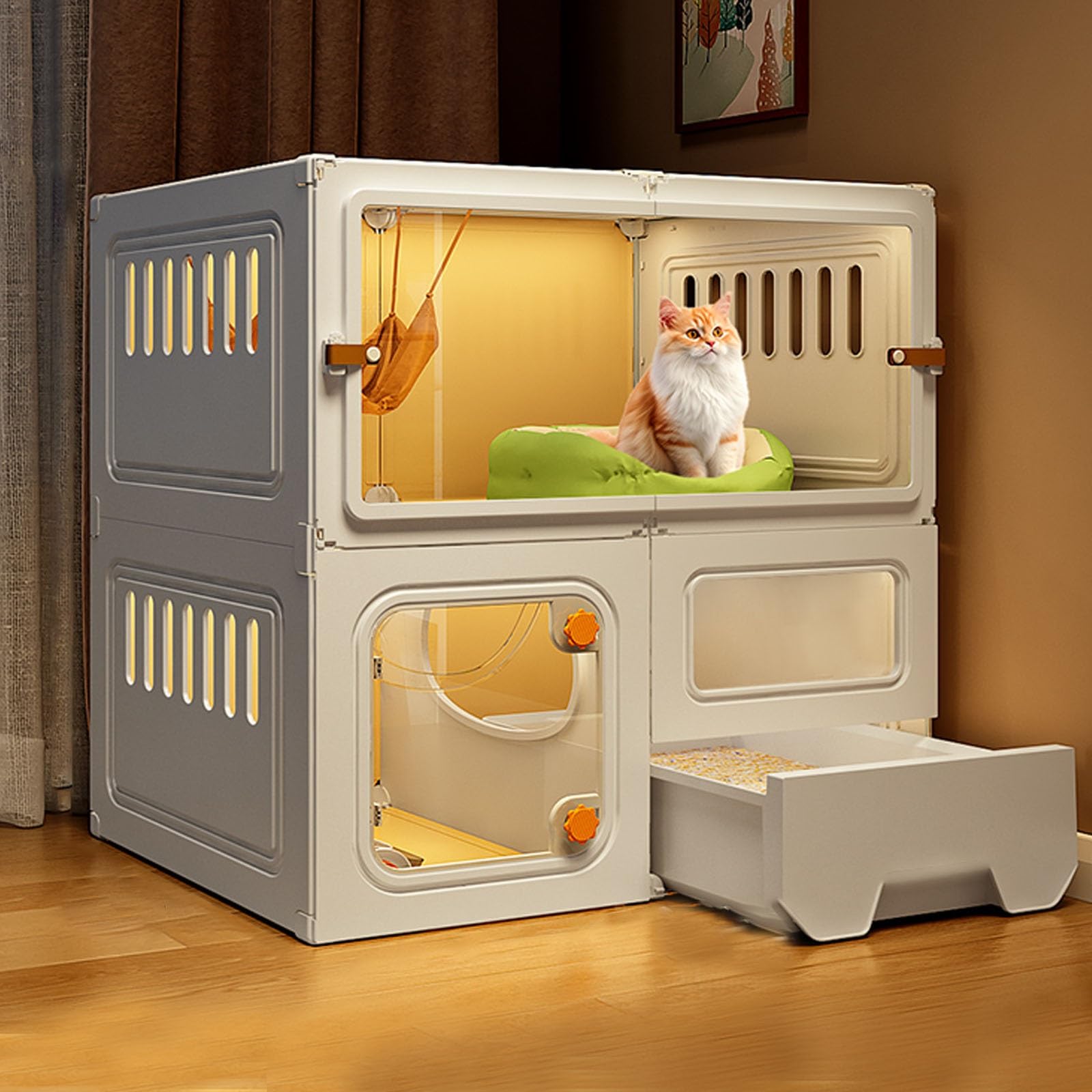 Cage pour chat avec bac à litière pour sécuriser 1 à 3 petits animaux