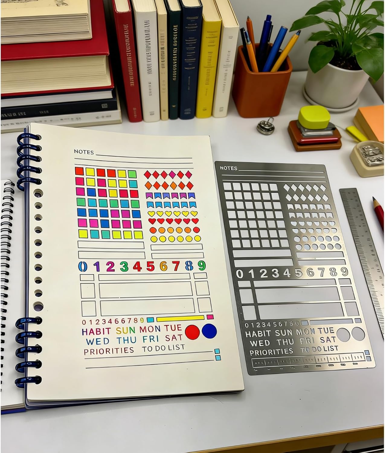 3 Pcs Metal Planner Stencil Journal Stencil, Rustproof Engraving Stencils with 36 Pcs Letter Stencils and Numbers for Journaling, Bookmarks, Rulers, Planners, Scrapbooks
