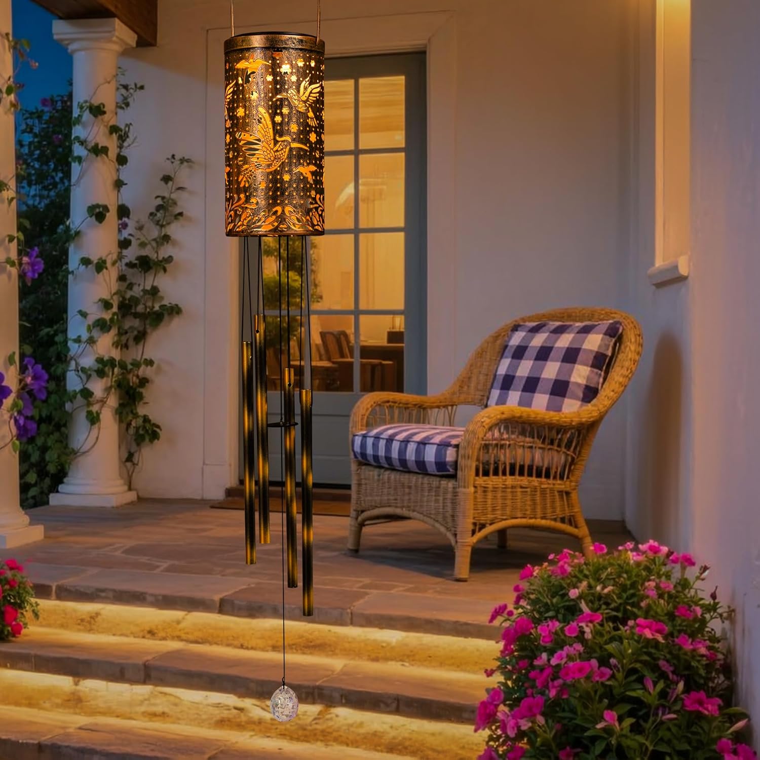 for Women Solar Wind Chimes Hummingbird Outside Lights Hanging Decor Outdoor Sympathy Wind Chimes for Garden Patio (1 Light with 3 Colors Cycle - Hummingbird) - Image 6