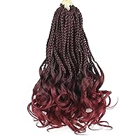 Vista 42 de Cabello de ganchillo con rizos franceses, trenzas de cabello de ganchillo con puntas rizadas, 14 pulgadas, preenlazadas, trenzas de caja tipo diosa