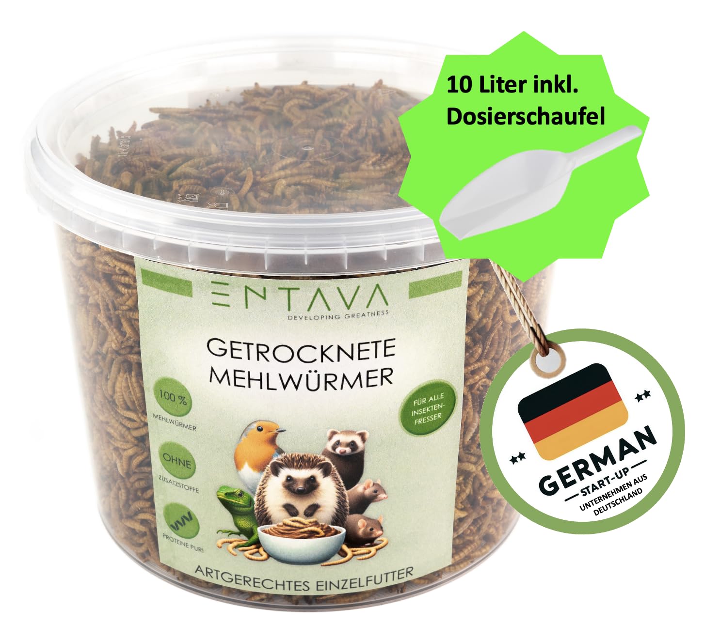 Mehlwürmer getrocknet 10L - Insekten Snack in Premium Qualität, getrocknete Mehlwürmer für Vögel, Fische, Koi, Schildkröten, Nager, Reptilien, Wildvögel, Vogelfutter, Igelfutter