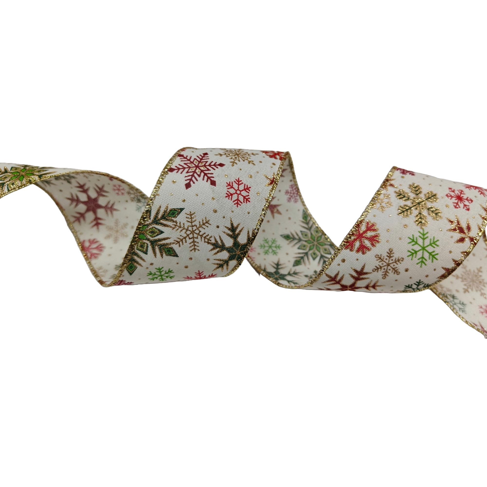 Christmas 63mm Wide Wire Edged Ribbon Wreath Party Decorations Gift Wrap Presents Craft Glitter Bow-No Roll (Cream Snowflake, 20 Meter) — image 1