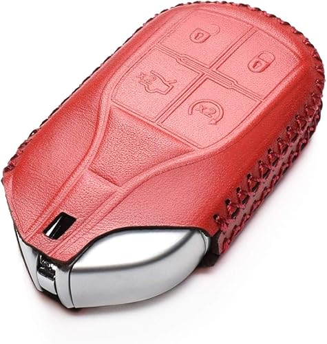 Miniatura 3 de Vitodeco Funda de piel auténtica para llavero inteligente sin llave compatible con Maserati Ghibli, Levante, Quattroporte (arranque remoto, rojo)