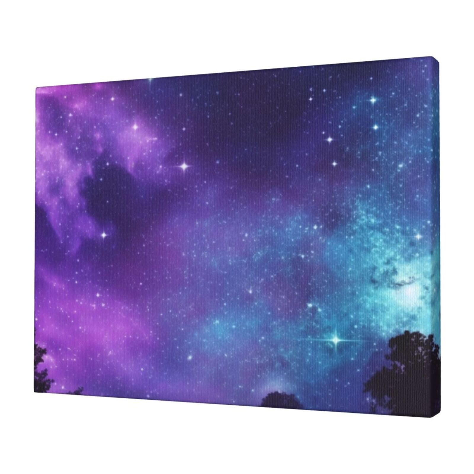 FodPand Canvas Wall Art for Living Room Wall Decor 12"x16" Modern Artwork Painting Pictures Hanging Canvas Prints Purple Starry Sky Aesthetic Wall Art for Bedroom Bathroom Office Wallart Decor
