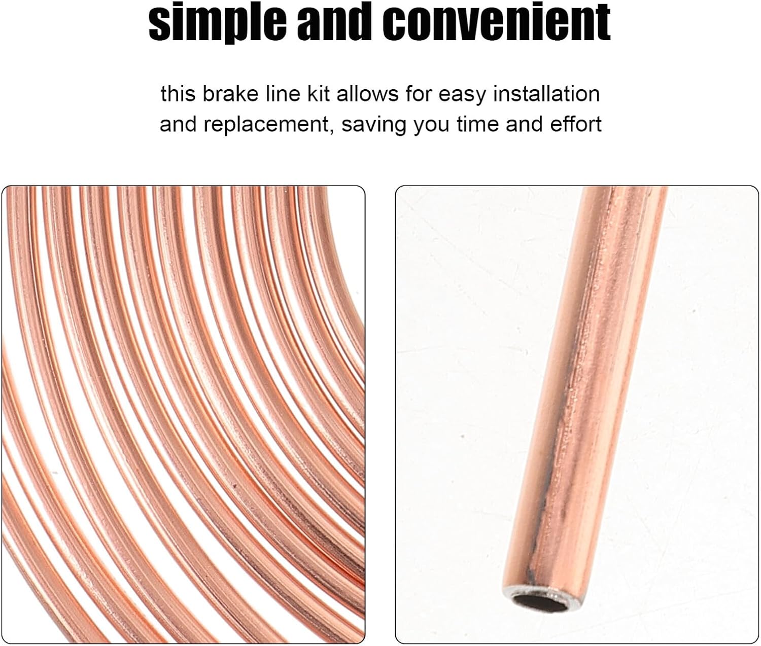 Mikinona Flexible Copper Coated Brake Line Tubing Coil 1/4 Inch X 7.62 Meters with 15 Fittings Automotive Replacement Universal Brake Hydraulic Line Kit