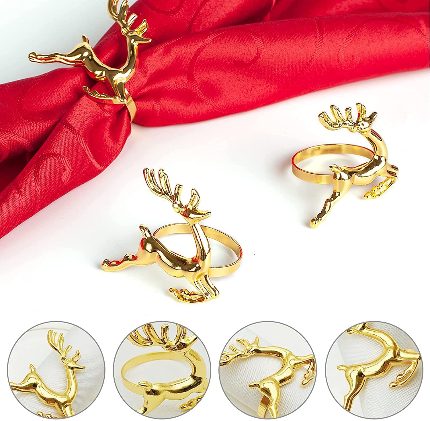 LATERN 12 Pezzi Portatovaglioli Con Renne Di Natale, 6CM Oro Portatovaglioli Cervo Renna Fibbia Per Tovaglioli per Decorazione Della Tavola Della Festa Del Ringraziamento per Il Pranzo Di Natale