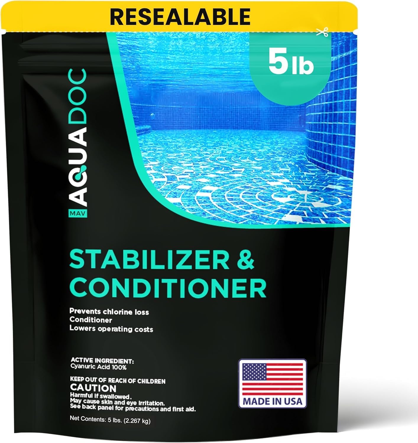 MAV AquaDoc Pool Stabilizer and Conditioner – 5lb – Cyanuric Acid Stabilizer for Swimming Pools – Pool Chemicals Made in The USA
