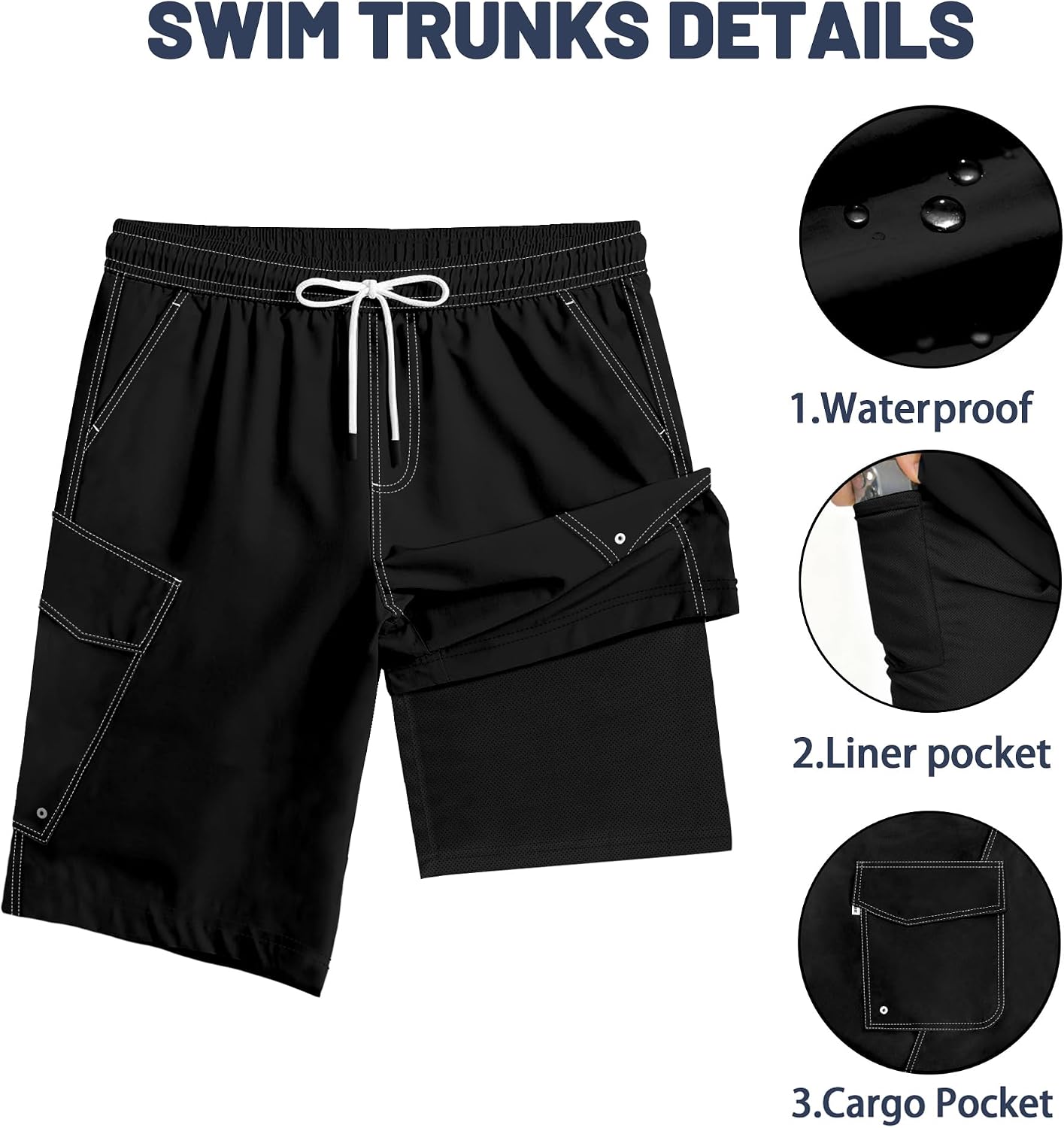Big&Tall Swim Trunks Men's 10'' Quick Dry Board Shorts with Compression Liner Hawaiian Printed Swimming Shorts