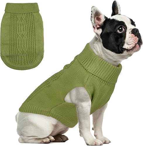 DENTRUN Suéter para perros pequeños, cachorro de cuello alto para clima frío, ropa clásica de invierno cálida para perro, chaleco para perro