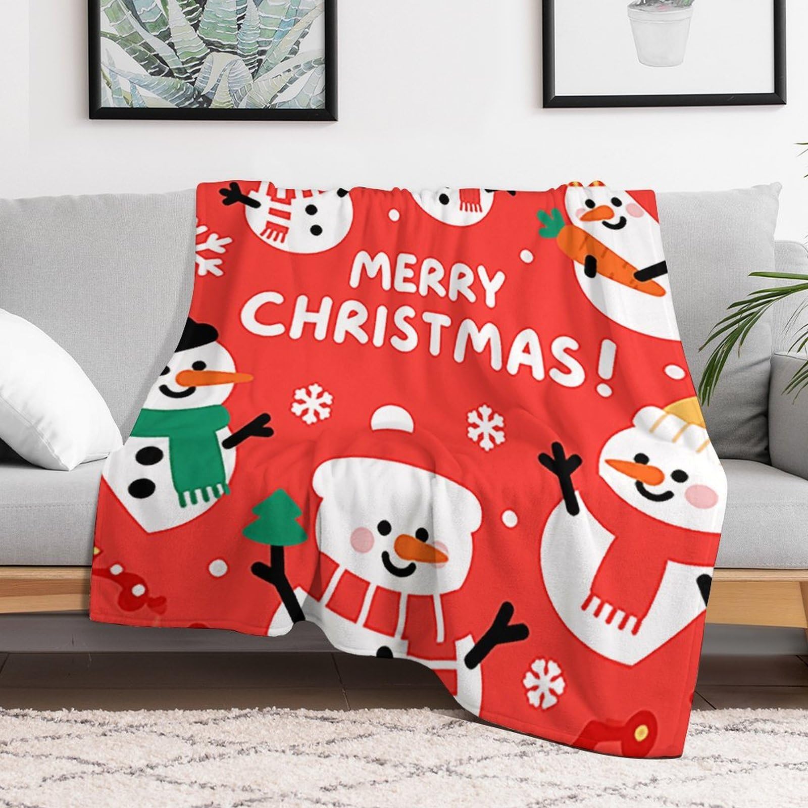 Custom Xmas Snowman Blanket Lightweight Flannel Fleece Throw for Couch Sofa Bed Luxury Soft Cozy Plush Lap Bedtime Blanket for All Seasons Bedroom Home Decor Gifts 50x60