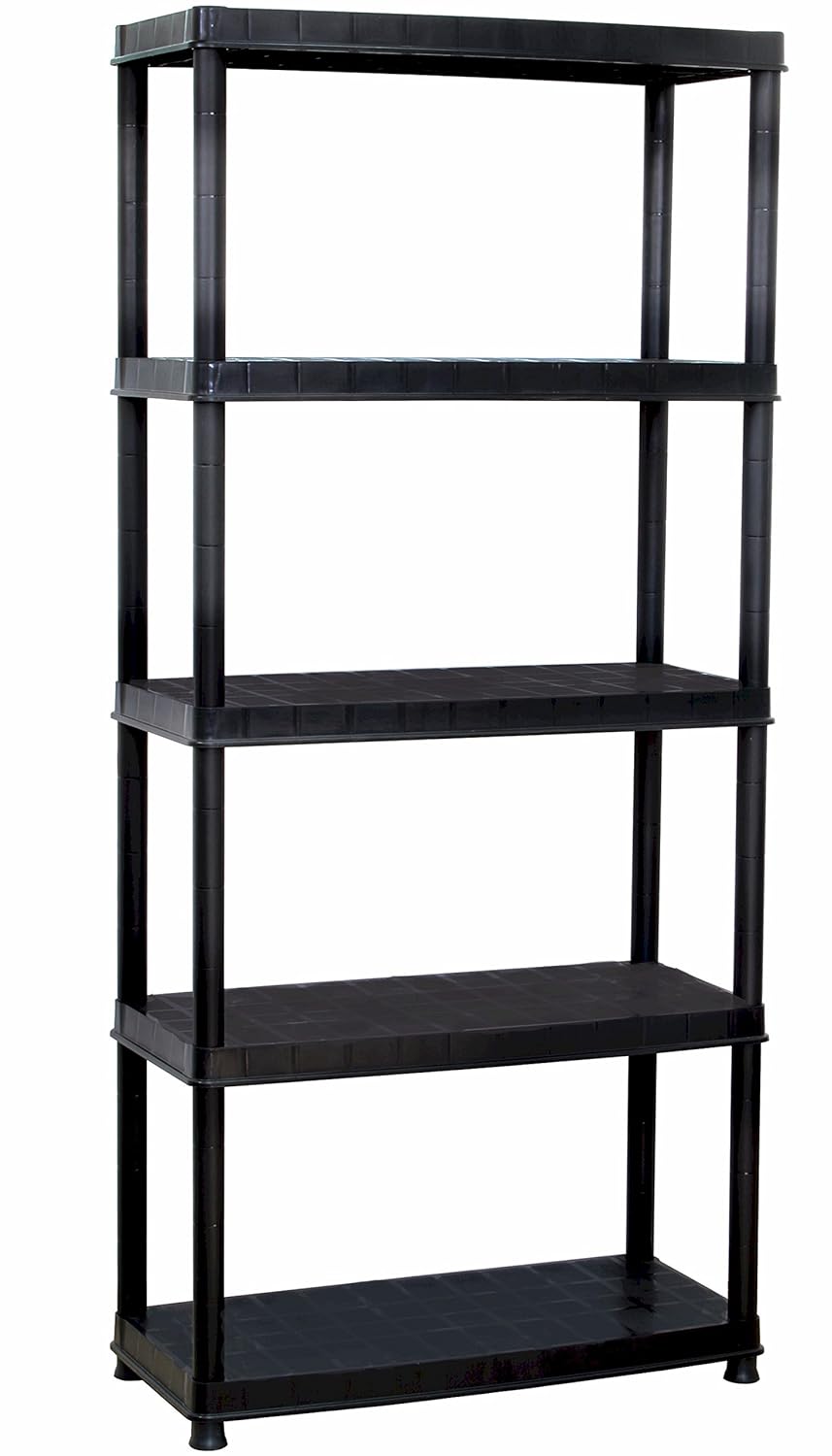 Plascoline Optimo 5Shelf Plastic Storage Shelves with Floor Risers, 33
