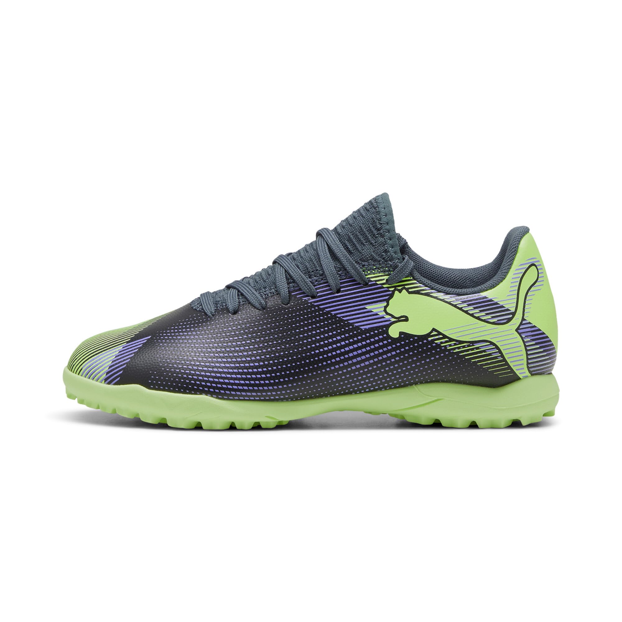 Puma Unisex Youth Future 7 Play TT JR Soccer Shoe, Gray Skies-Elektro Purple-Fizzy Apple-Puma White, 37 EU