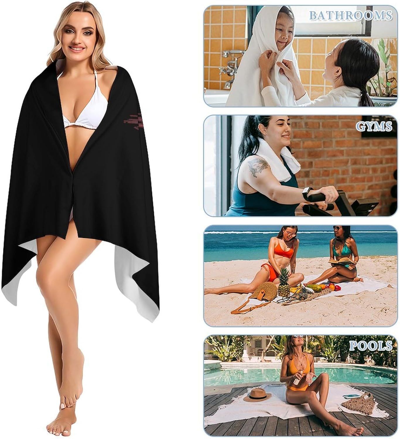 Halloween Black Cat Skull Head Beach Towels Oversized Jumbo Large Yoga Bath Towel for Pool Yoga Swim Body 160x80cm