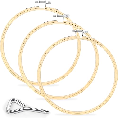 Caydo Aro de bordado de 3 piezas con herramienta de tornillo de metal, aros de bordado de bambú de 6 pulgadas para bordar y coser, aro de punto de