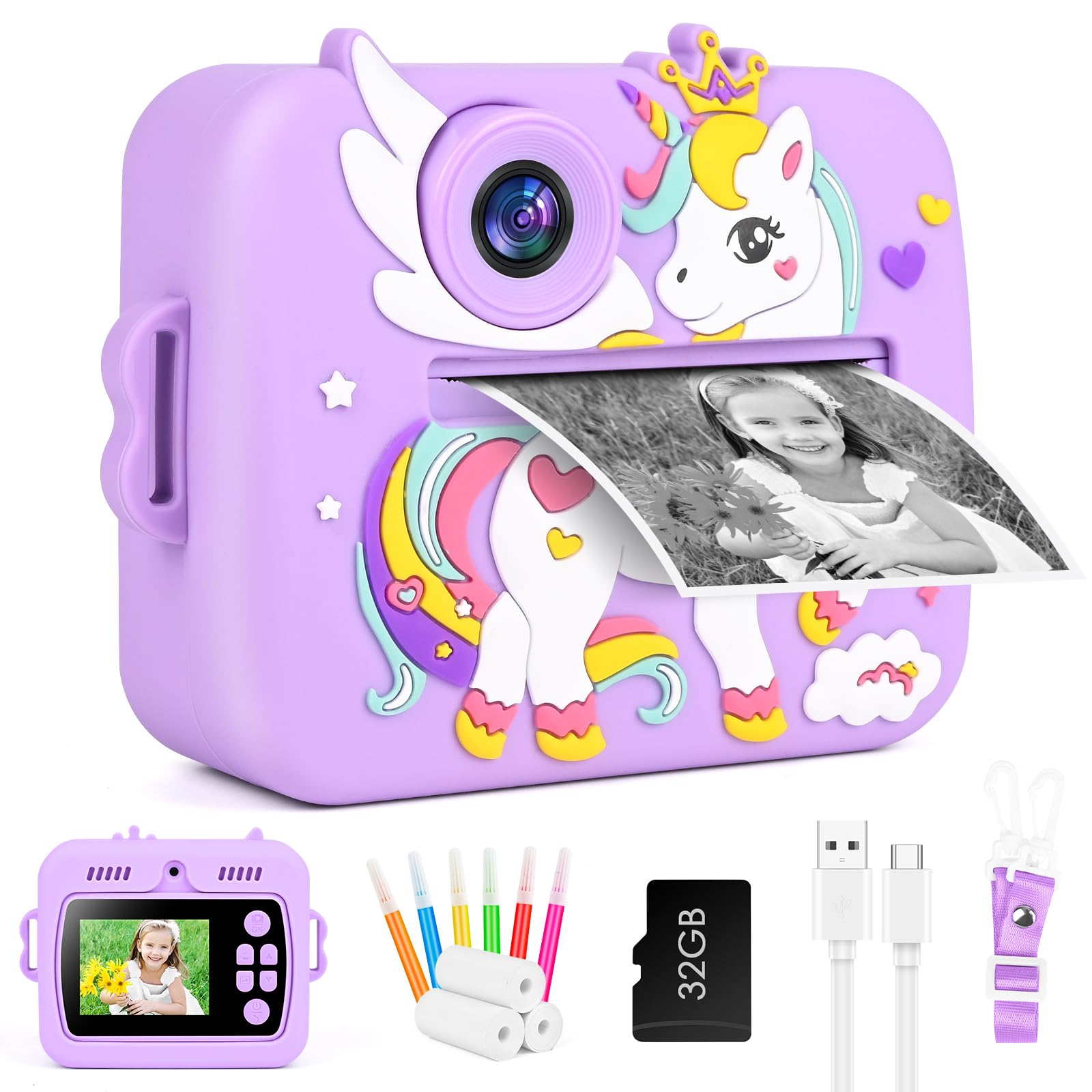 BOVKE Custodia Per Fotocamera Istantanea Per Bambini – Compatibile Con HiMont, ASTGMI, TIATUA, CAMCLID, MOUNT E Altri, Con Scomparti Per Carta E Accessori, Viola