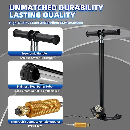 Miniatura 6 de Bomba manual de rifle de aire PCP bomba de aire manual de cuatro etapas, 4500 PSI  30 MPa, bomba de aire manual de alta presión con filtro