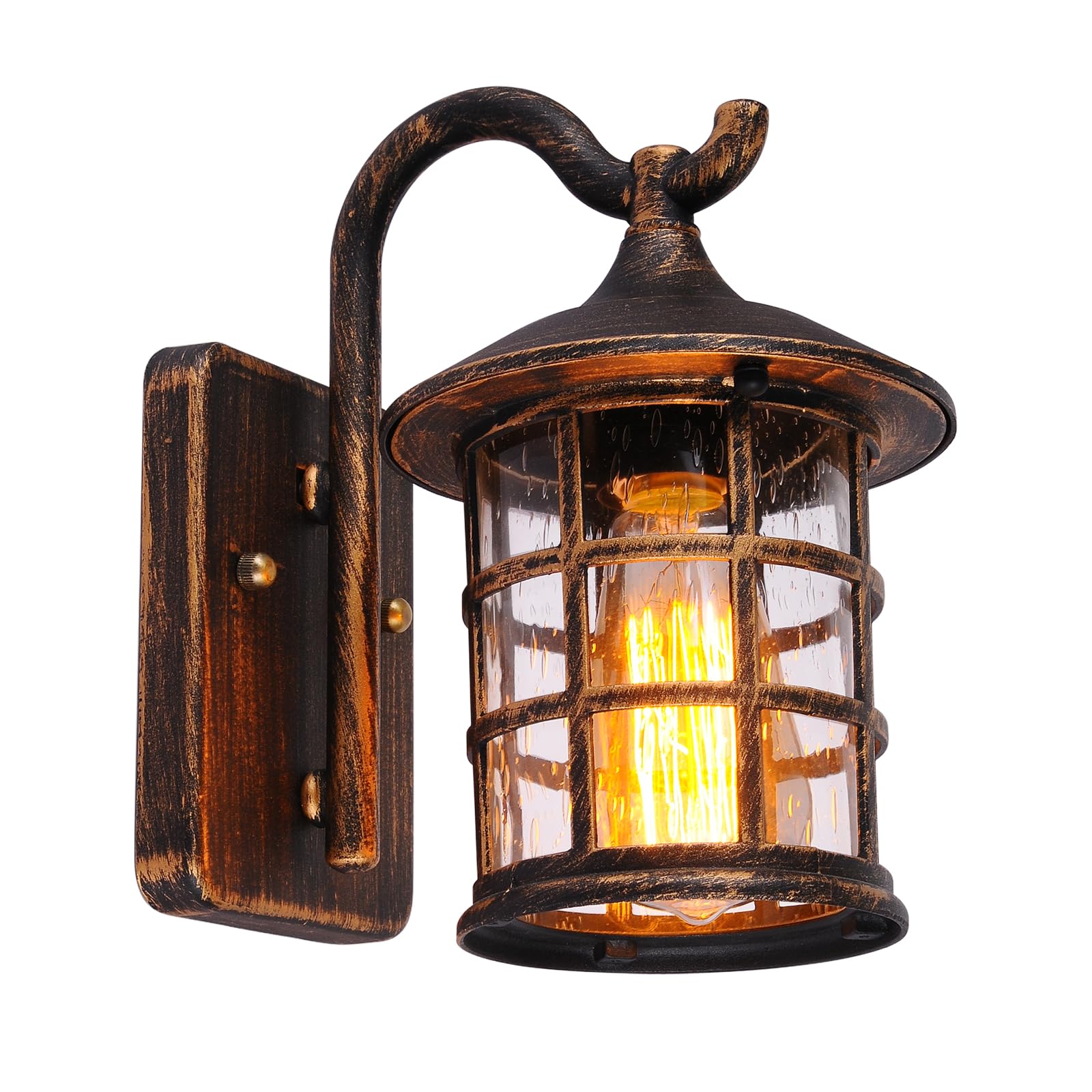 Applique da Esterno Vintage E27 IP44 Alluminio, Marrone | Lampada con Paralume in Vetro Impermeabile IP44, Attacco E27, senza Lampadina, Lanterna per Giardino Terrazza Balcone Parete