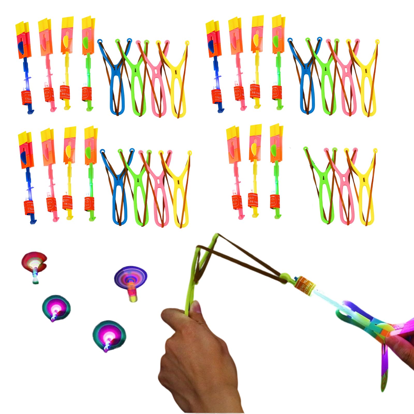 15 Pcs Glow in The Dark Slingshot Flying Toys, Party Favors for Kids, Outdoor Game for Boys and Adults, Stress Relief, Rocket Launcher for Kids, Party Bag Fillers for Boys Multicolour